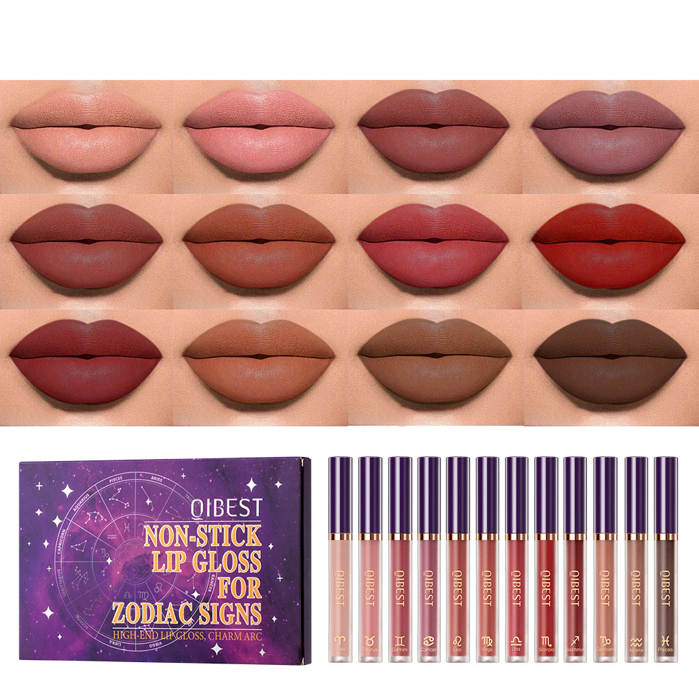 Carina QIBEST Matte Stick Cups, Lipgloss ist langlebig und verblasst nicht leicht, flüssiges Lippenstift-Set-Make-up_voghion.com