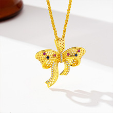 越南沙金吊坠女仿金镶锆蝴蝶结坠子简约风铜镀金久不掉色跨境饰品