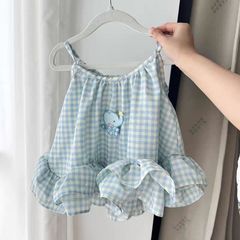韩版童装女童连衣裙2025夏季新款女宝宝格子背心裙洋气吊带裙潮