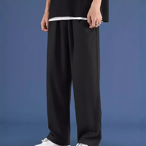 Ultra-thin summer ice silk quick-drying pants men's ins trend anti-wrinkle drop-feeling straight wide-leg pants sports casual pants