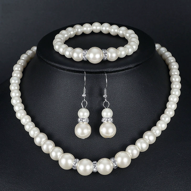 Ювелирные изделия из жемчуга, набор, ожерелье и серьги, браслет для мамы, аксессуар, 3 предмета, подарок на день рождения