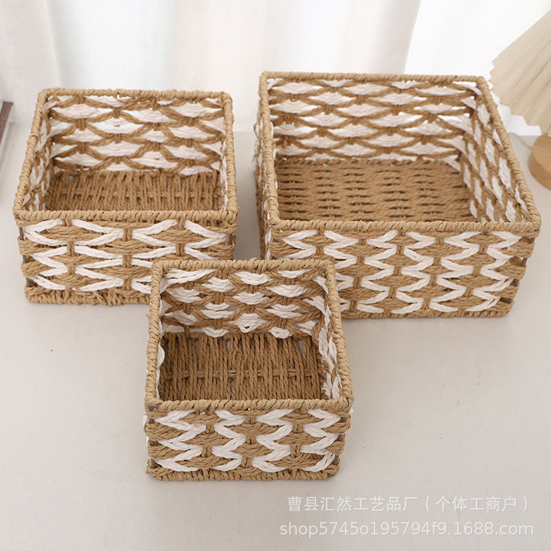 Fabricante al por mayor simple caja de almacenamiento de artículos de escritorio trenzado cesta de almacenamiento de bocadillos cosméticos juguetes cesta de almacenamiento