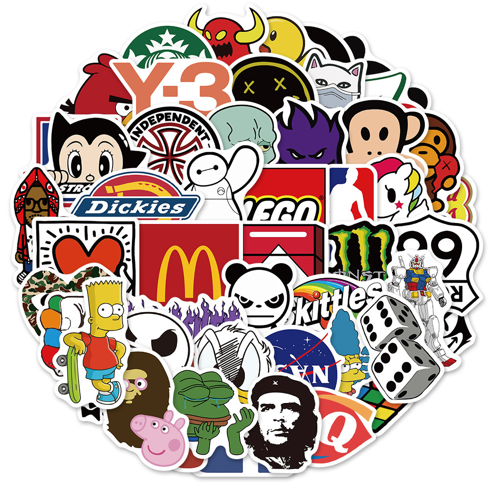 50张潮牌装饰贴纸笔记本电脑吉他滑板水杯防水DIY潮流防水贴画-阿里巴巴