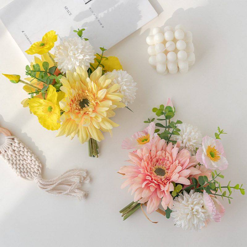 小花束手捧花假花仿真花擺設花藝擺件裝飾花仿生花絹花玫瑰花插花