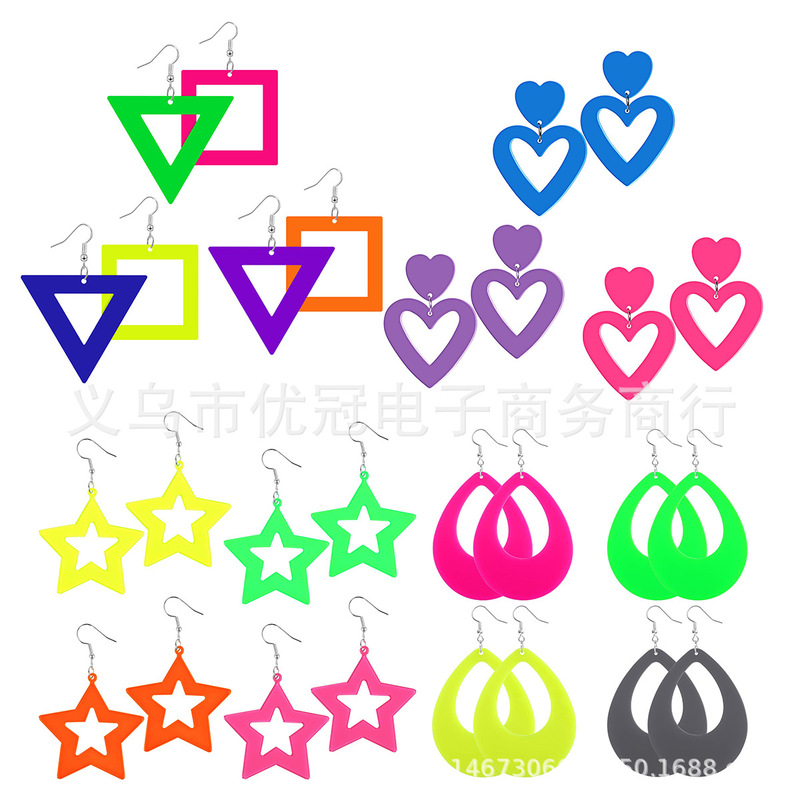 European and American Popular 19th Century Retro Dance Decoration Earrings Punk Acrylic Fluorescent Lightning Shape Earrings