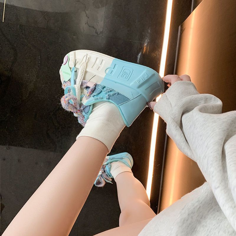 Thick-Soled Height-Increasing White Shoes for Women 2025 Spring New Sneakers Dopamine Color Single Shoes