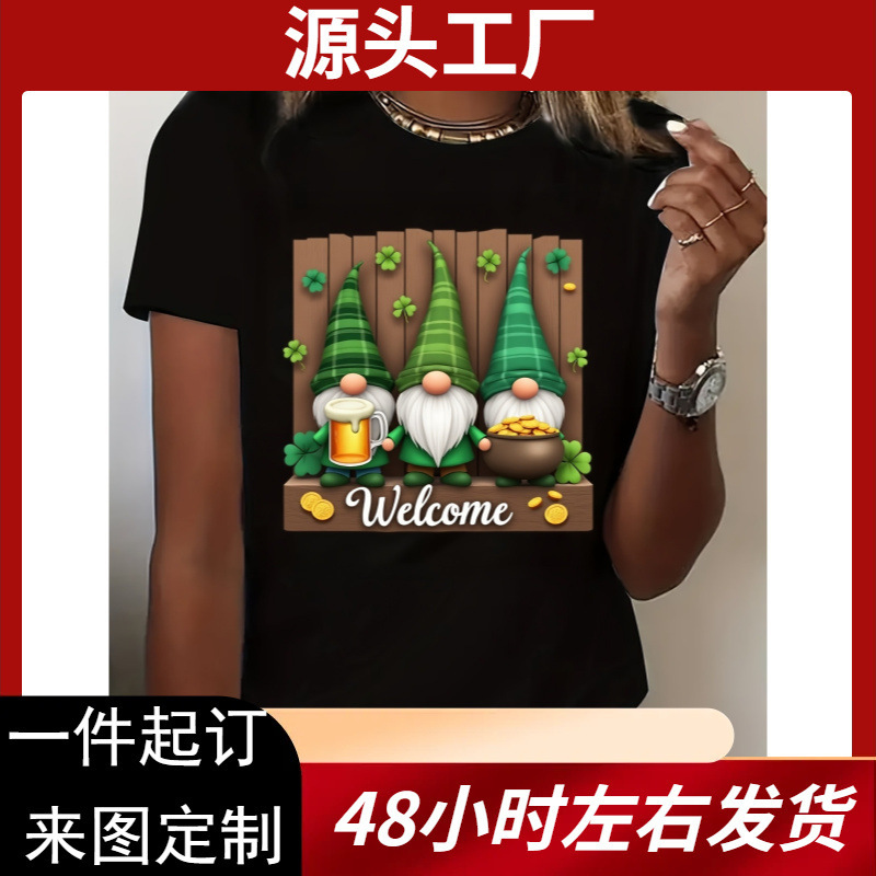 2025 European and American New St. Patrick's Day Women's T-Shirt Casual Crewneck Christmas