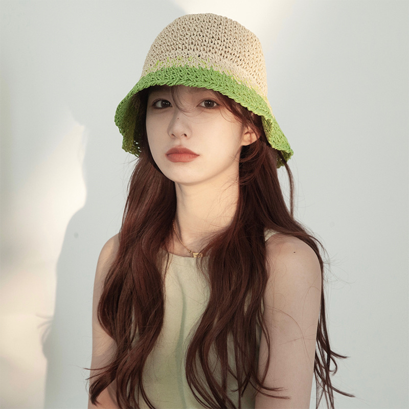 sombrero de paja de verano para mujeres vacaciones de playa transpirables no sofocantes balde de paja de color sombrero solar