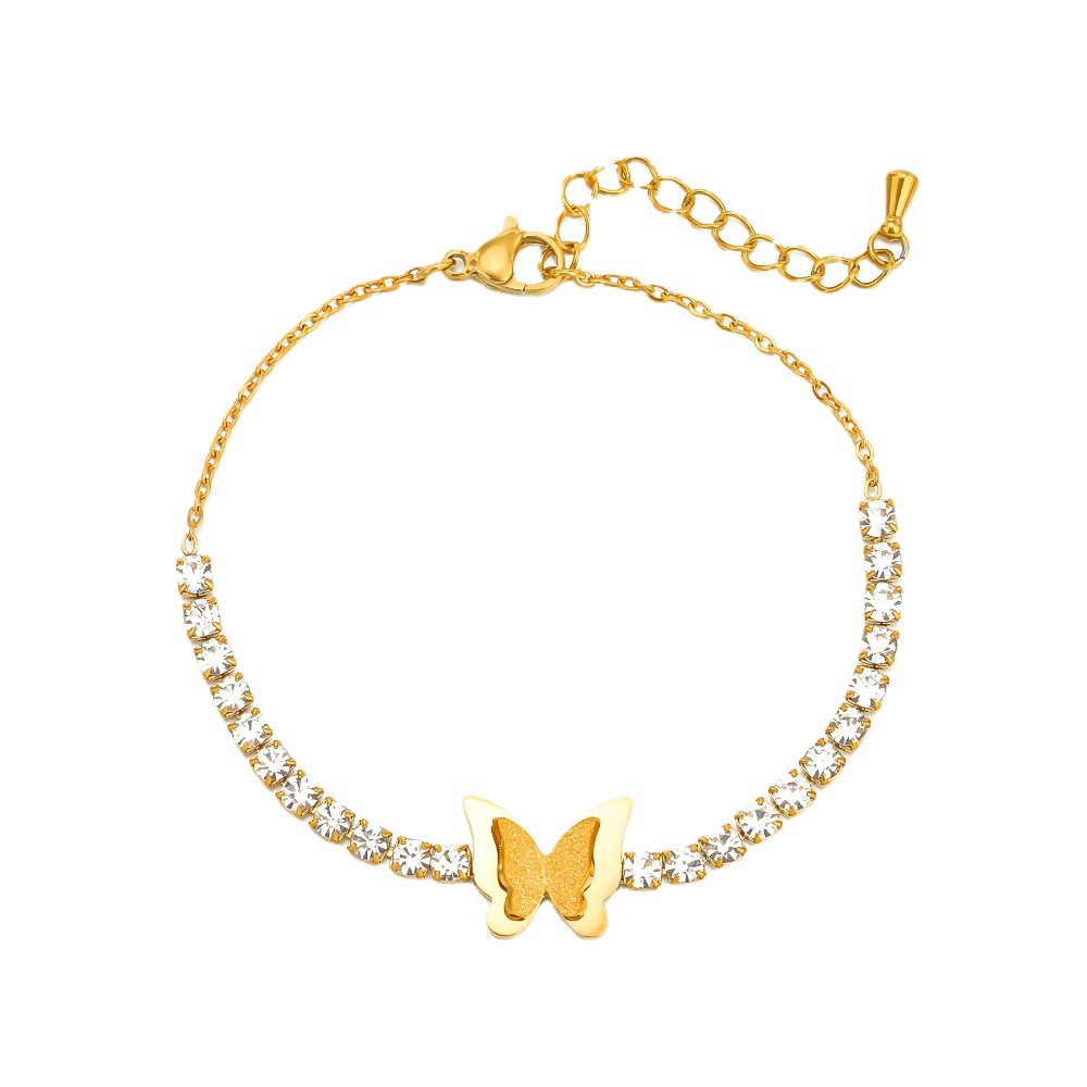 Exquisite Four Leaf Clover Butterfly Bracelet Titanium Steel Women_voghion.com