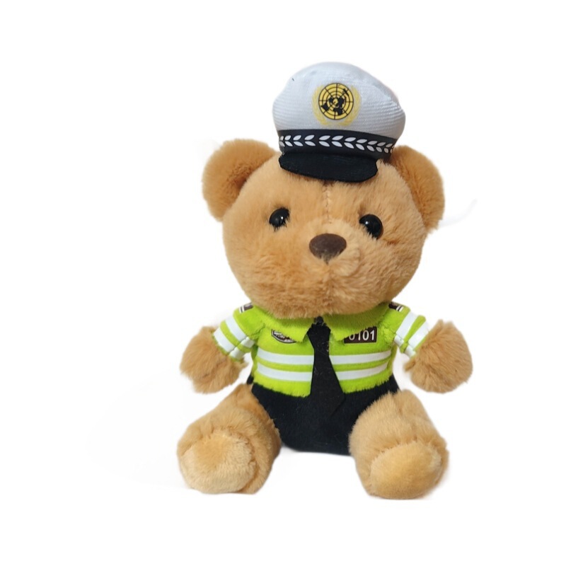 ネット赤かわいい萌え交通警官熊ストラップぬいぐるみ人形消防警察熊カバン掛けキーホルダー|undefined