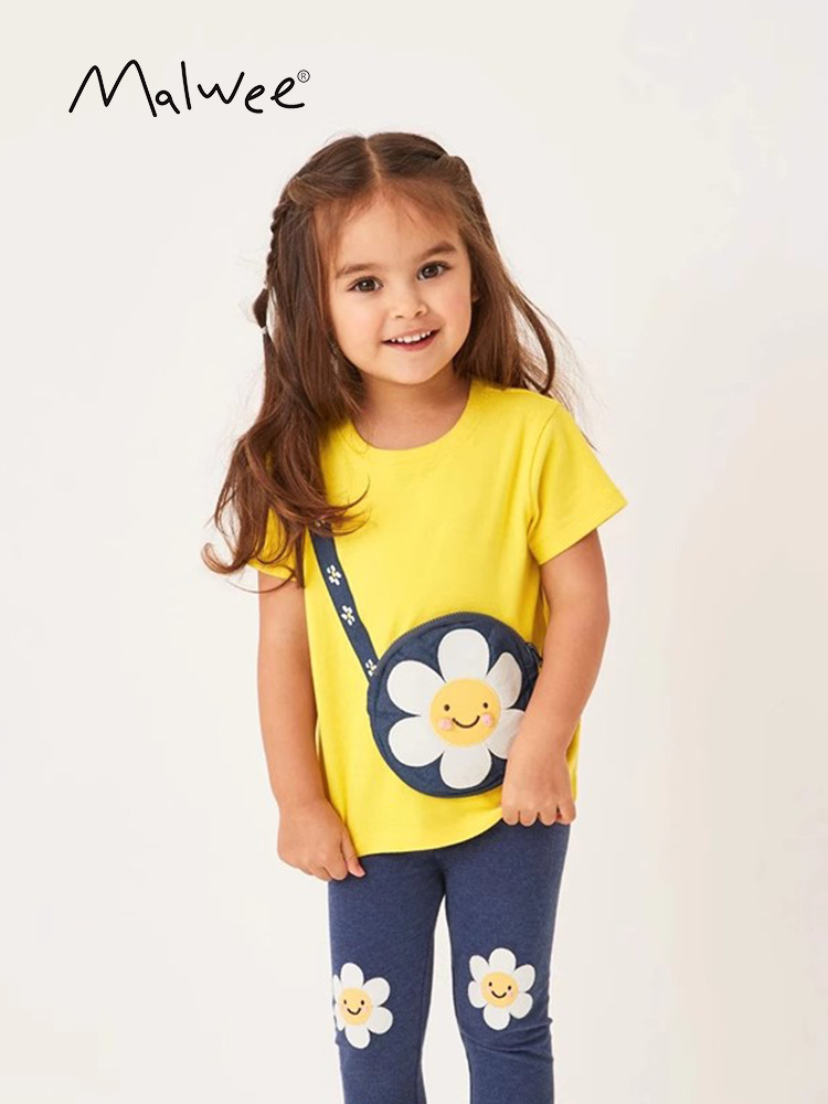 Malwee niñas de manga corta de verano nuevo estilo europeo y americano para niños de media y mediana edad niñas de cuello redondo ropa infantil camiseta