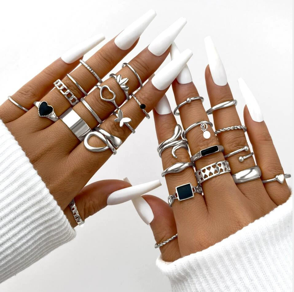 Multi-Joint Ring Set, 22 Pieces, Metal Adjustable Rings, Gold-Tone Mix