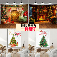 跨境亚马逊圣诞节挂毯客厅装饰墙布数码印花直播背景布拍照ins风