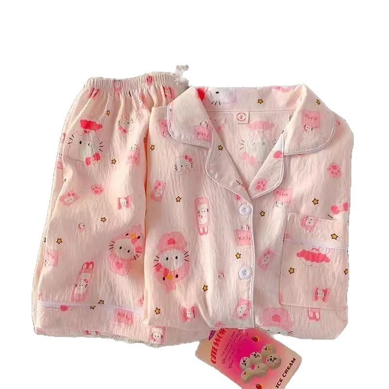 Impresión de dibujos animados pantalones cortos de manga corta de dos piezas de verano nuevo pijamas de algodón nubes de niñas vestidos de hogar de talla grande