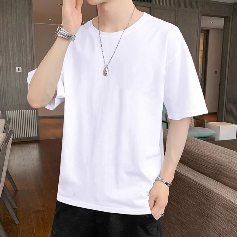Moda estilo coreano corto moda negro hielo seda manga corta Camiseta cuello redondo Camiseta para hombres y mujeres