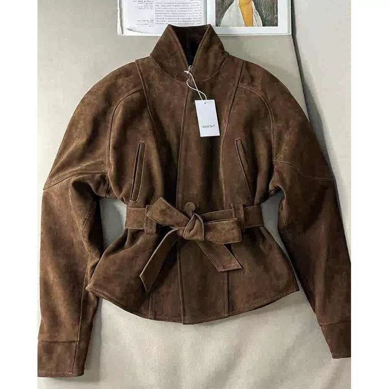 Мелад карри цвета замшевая короткая куртка с талией