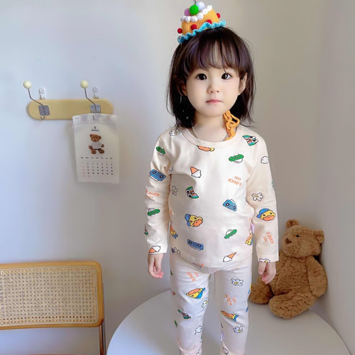 Little Yellow Duck Children's Lycra Cotton Autumn Clothes Set Boneless Boys and Girls Pajamas Baby Home Clothes Infant Clothes