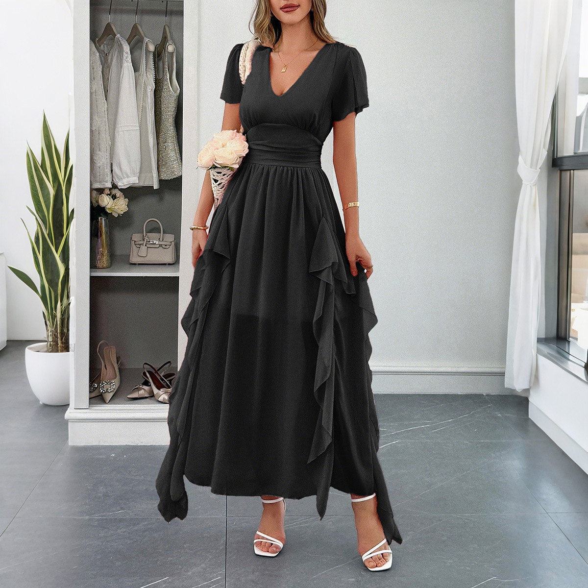 Women's Summer Resort Casual Short-Sleeve Maxi Dress