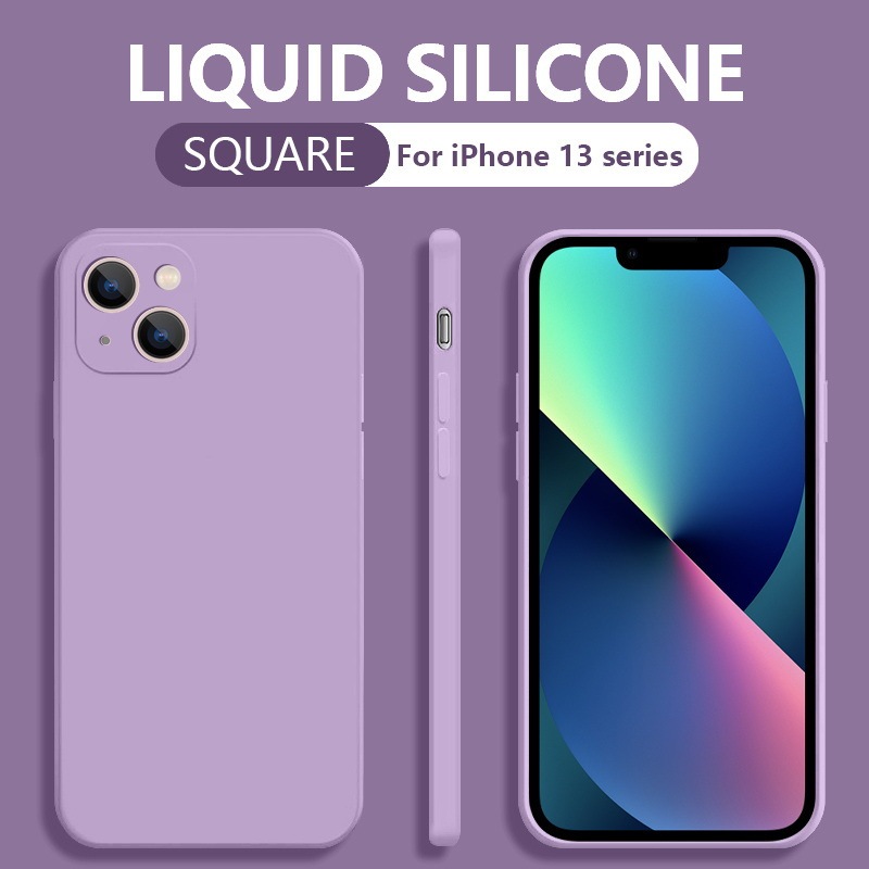 Suitable for Apple 17 Pro Max Square Liquid Silicone Case, Apple 16Pro 15 Solid Color Simple Design with Velvet Lining