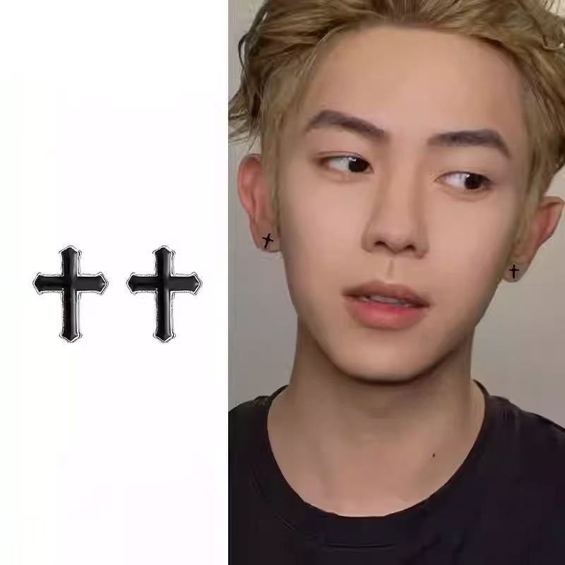 Black Cross Earrings for Women, Trendy Hip-Hop Retro Gothic Niche Ins Style Versatile Personality Earrings