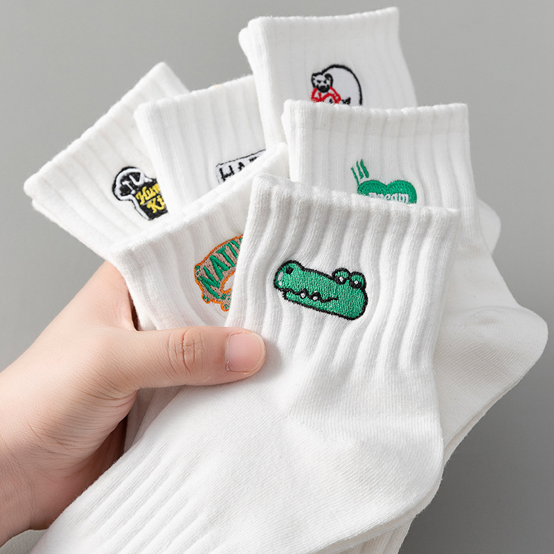 Socks Men's Pure Cotton Mid-Calf Socks Autumn and Winter Antibacterial and Deodorant Sports Youth Socks Men's White Men's Socks