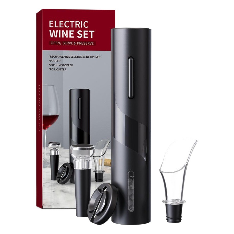 Kelitong fábrica en stock tecnología de acero inoxidable 4-en-1 vino abridor de botella eléctrica traje vino conjunto caja de regalo
