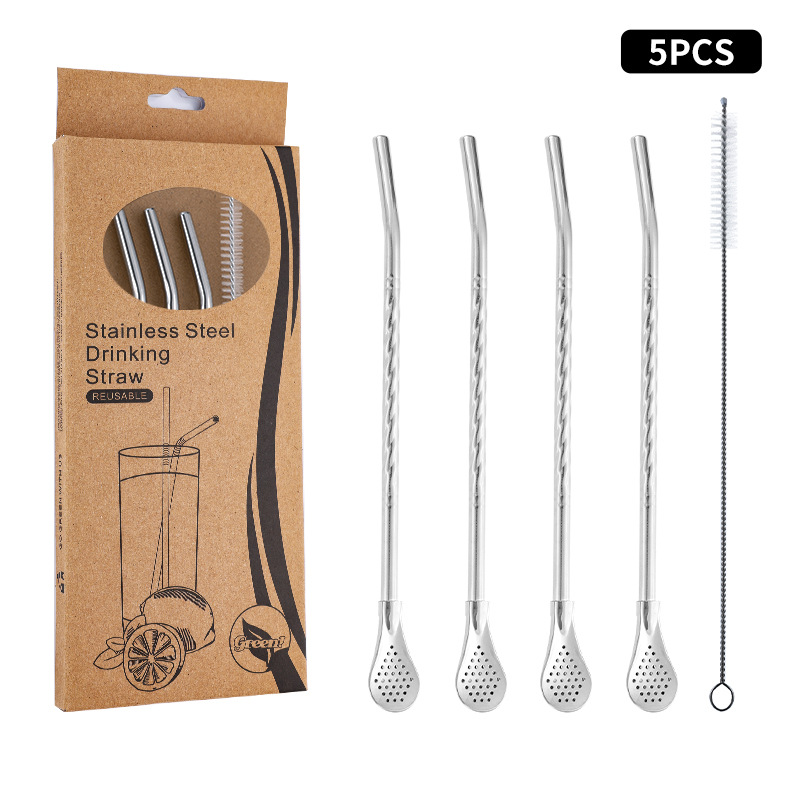 Juego de cuchara de pajita de acero inoxidable 304 transfronterizo creativo de té de yerba, filtro de jugo de yerba, té con leche, cuchara para mezclar café