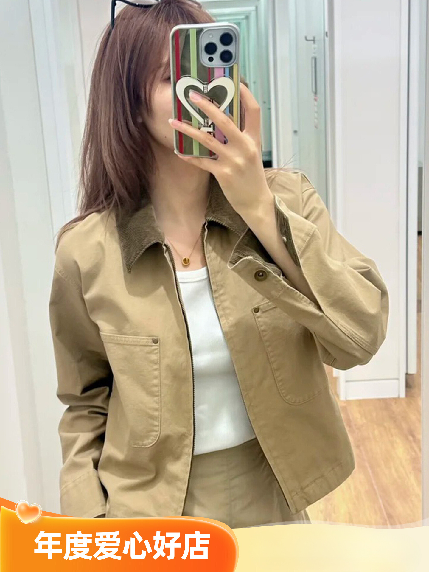 26款秋季女装休闲拉链短茄克/巴恩风外套翻领时尚夹克E479208