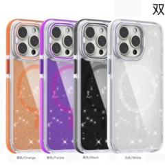 2色通信カラーフラッシュ粉マグネットはサムスンアップルiPhone15/16携帯ケースの転倒防止サポートに適しています
