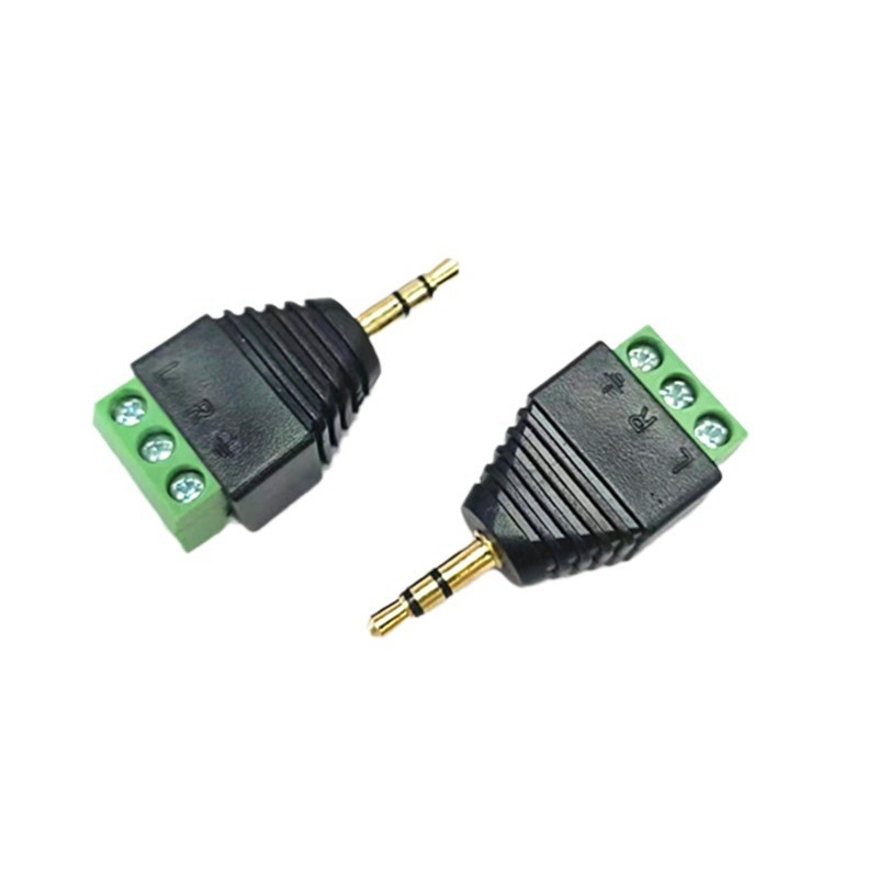 3.5MM镀金双声道立体音频头转绿色端子电流接线端子3pin接线端子