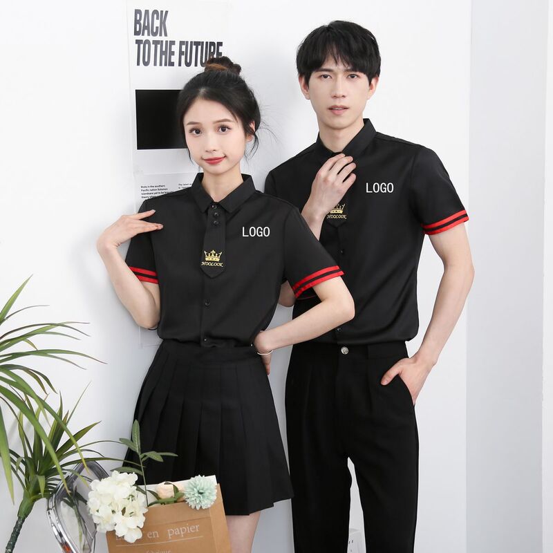 Billiard Hall Club Workwear Printed Logo Shirt Short-Sleeved Barber Shop Hairstylist Bar Ktv Work Uniform