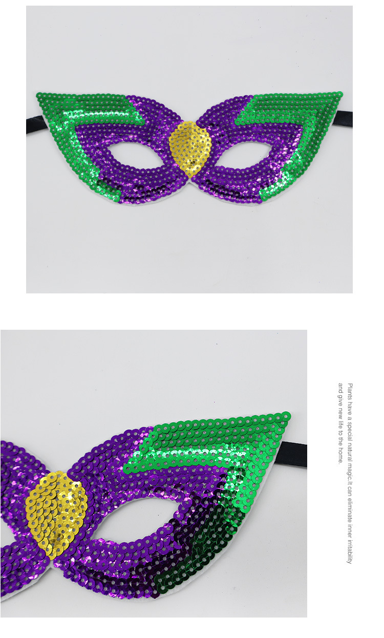 Halloween carnival carnival theme gold purple green sequin half face mask masquerade performance mask_voghion.com