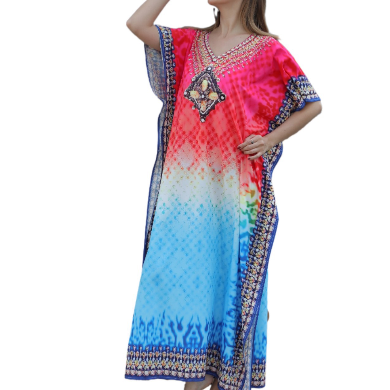 Blusa de playa espejo cruzado Amazon de secado rápido de impresión suelta de posicionamiento bikini bata de vacaciones 5D17