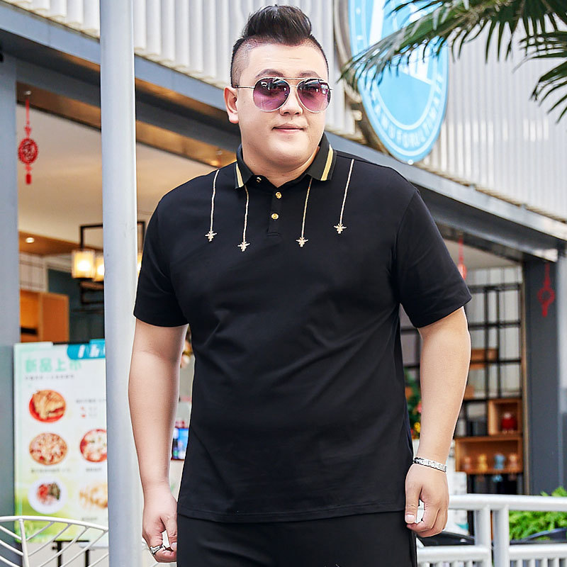 Fat Men Short-sleeved Lapel T-shirt Fat Men's Summer Clothes Plus Size Half-sleeved Middle-aged Collared T-shirt polo