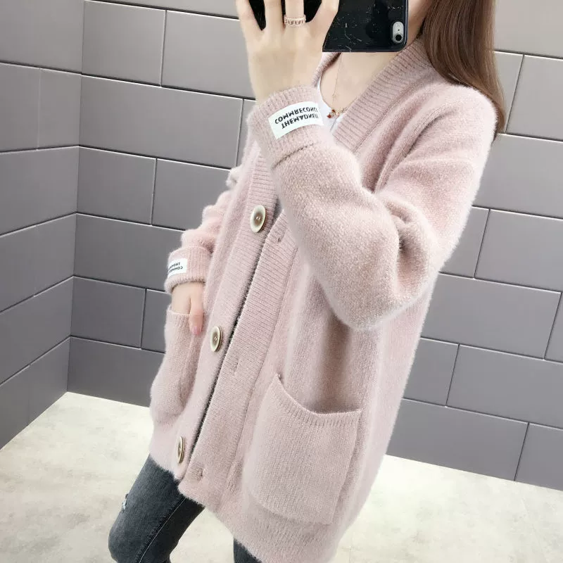 К knitted cardigan, свитер для учащихся начальной школы, осенняя куртка, корейский стиль, большой размер, V-образный вырез