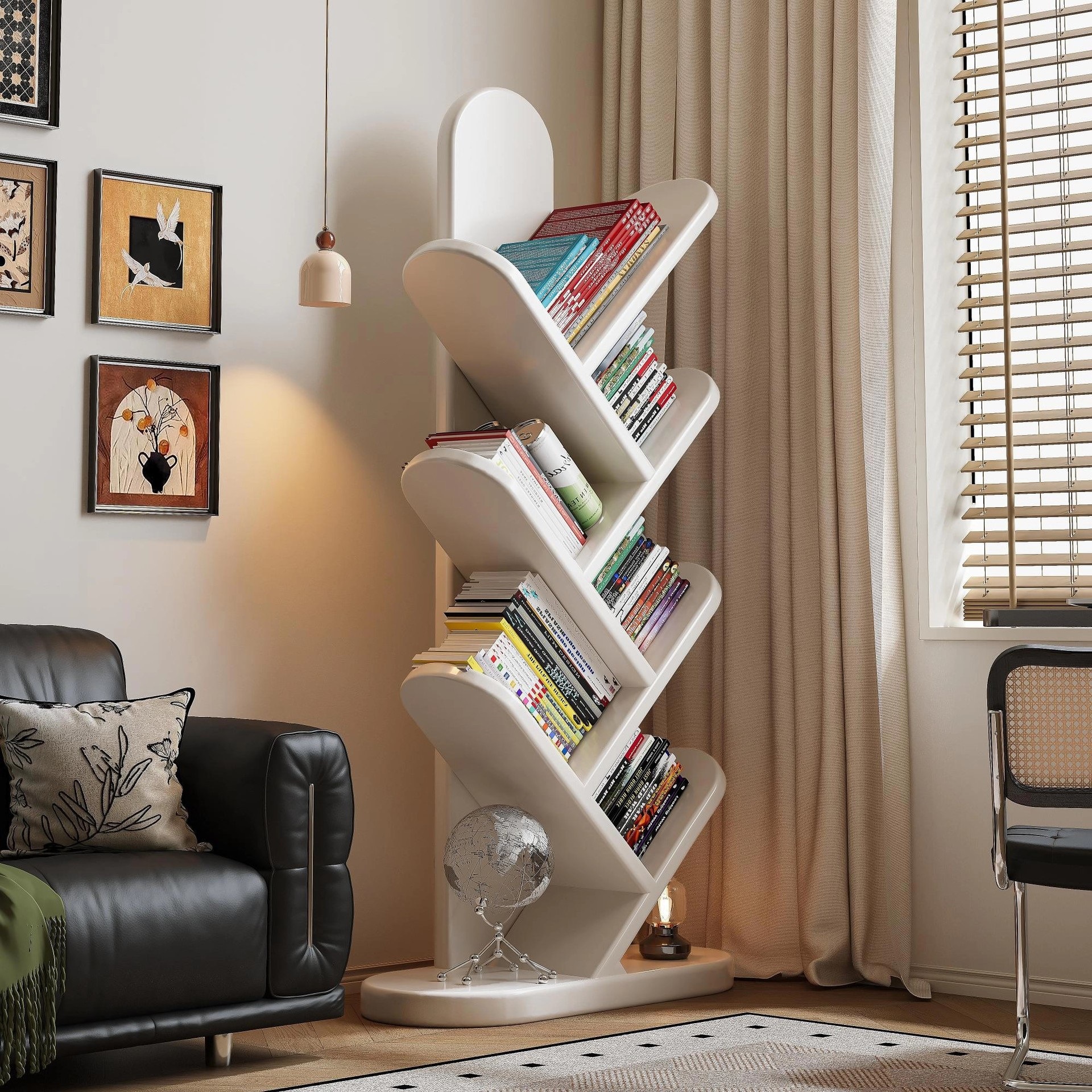 Estante estrecho en forma de árbol de madera sólida estante de suelo estante de almacenamiento de la sala de estar integrado contra la pared esquina de almacenamiento de esquina estante de fuerza pequeña librería