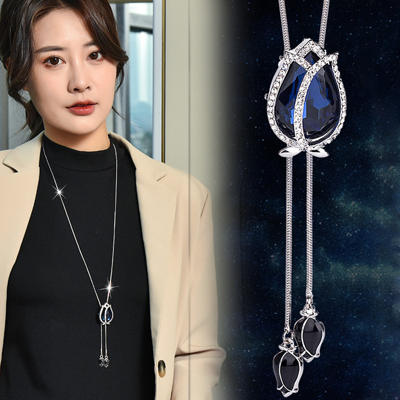 Manufactor Direct selling clothes Versatile classic tulips sweater chain Autumn and winter have more cash than can be accounted for crystal Drop Necklace wholesale