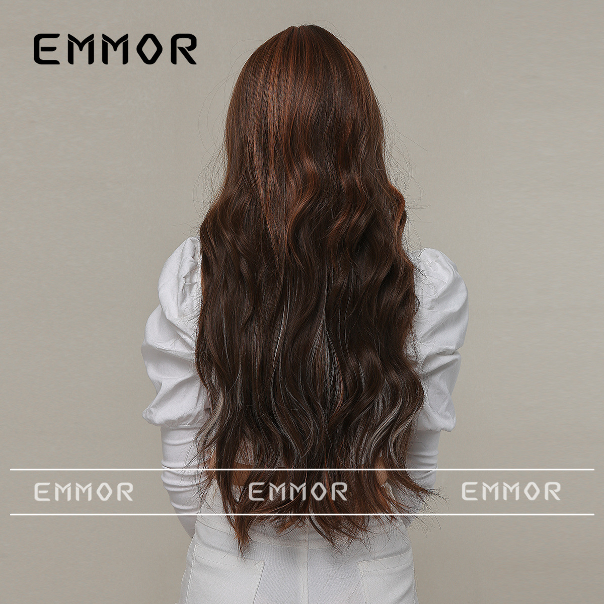 Emmor Amazon transfronterizo estilo europeo y americano nueva Peluca de mujer flequillo marrón largo pelo rizado Peluca de cabeza completa