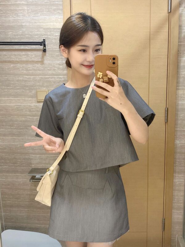 Professional Suit, Simple Commuter Short-Sleeved Shirt, Shirt with Skirt, Short Skirt, Fashionable Women's Summer Two-Piece Set