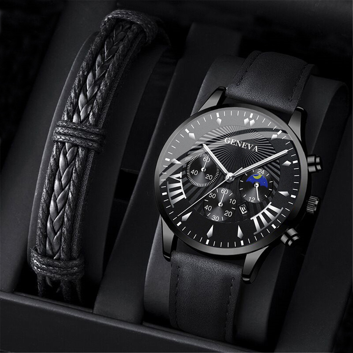 Ordinary Glass Mirror Material Pu Strap Material Watch Classification Casual Color Block Buckle Quartz Men's Watches