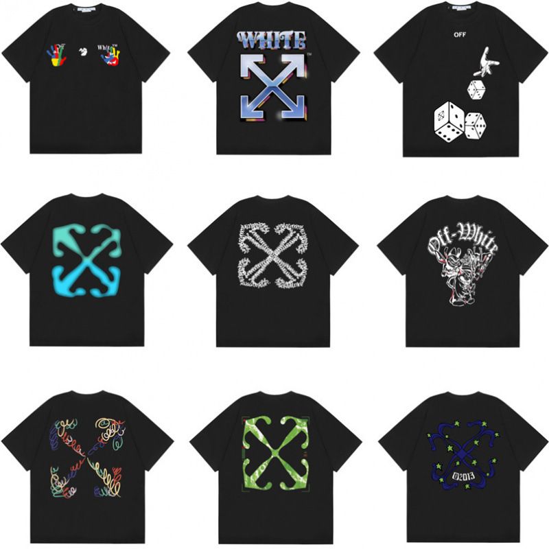 High-end version 260g American streetwear brand off white limited edition arrow graffiti printed short-sleeve loose-fit OWT shirt