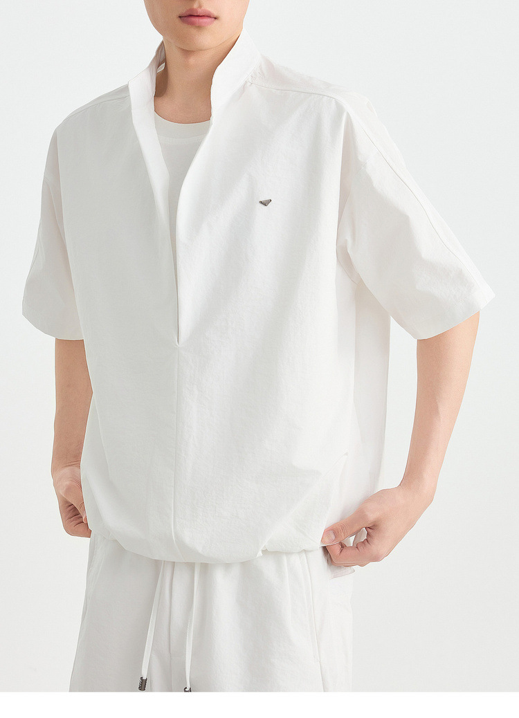 Bộ đồ thể thao nam 2 mảnh áo sơ mi cổ đứng không nút phối quần short — Quần Short Màu Xanh Đen (91680) chi tiết 35