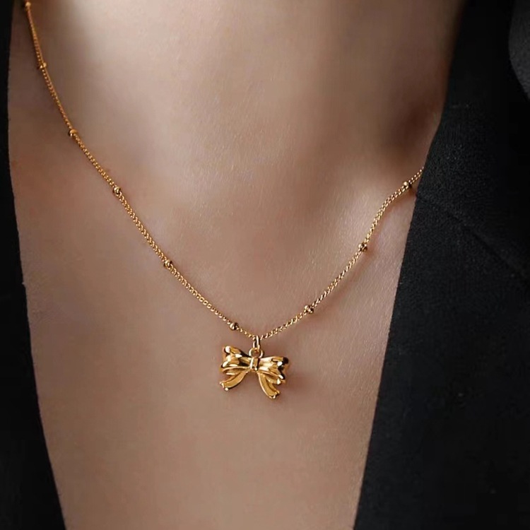 Pendant Necklace Classification Titanium Steel Copper 18K Gold Plated Retro Bow Knot Pendant Necklace