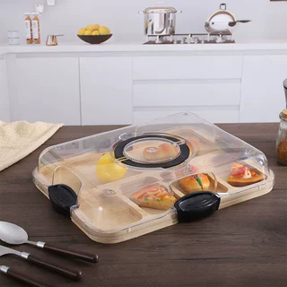 木质熟食板带盖手提式水果零食托盘分隔面包试吃盘竹制甜品盘定制