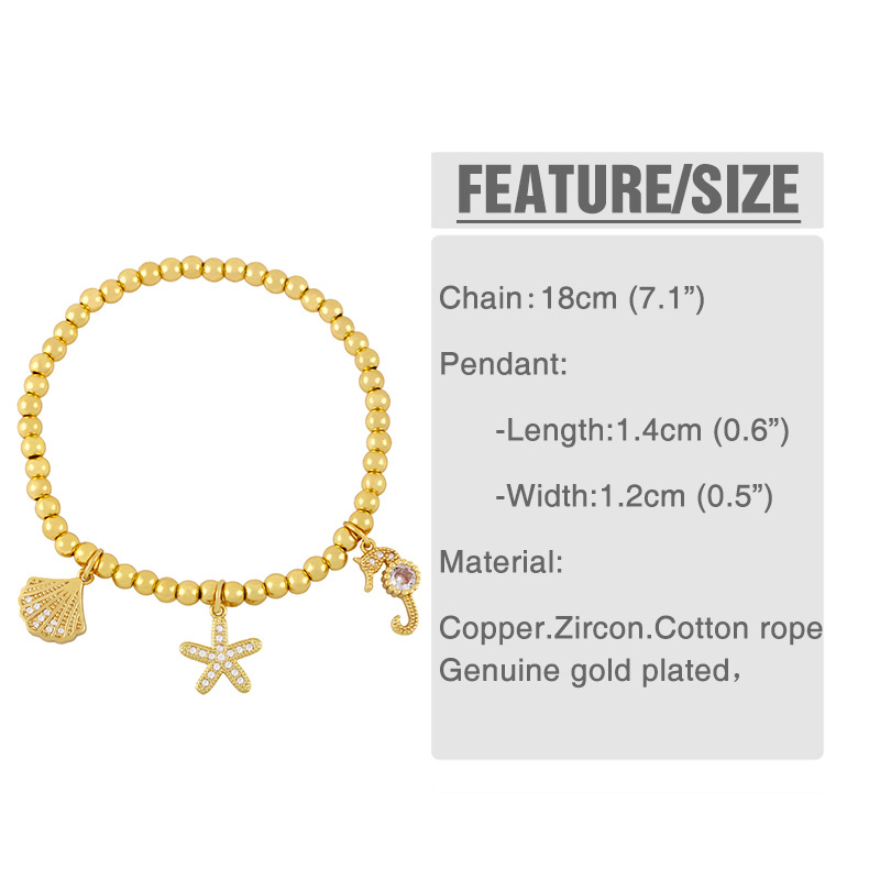 fashion seahorse shell sun eye copper bracelet