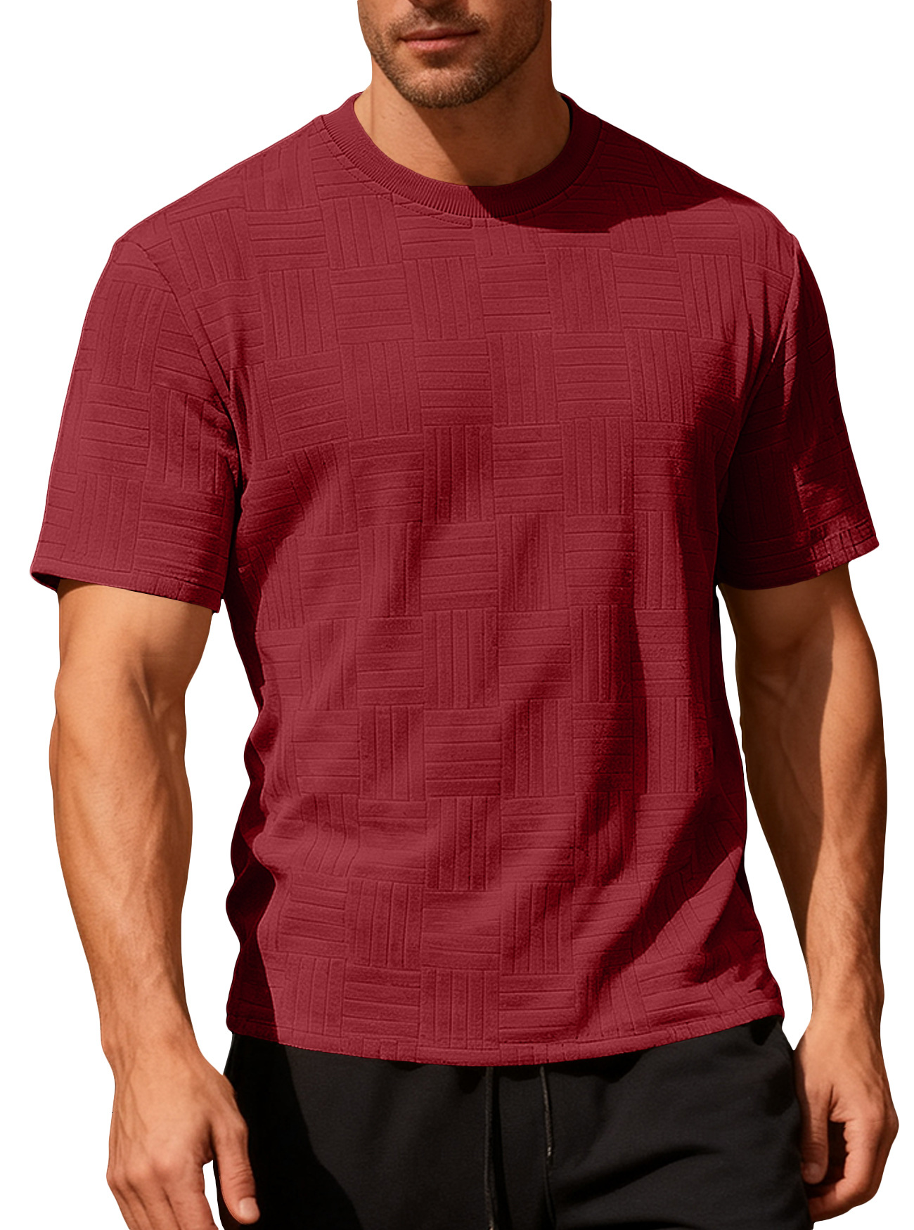 Nuevo comercio exterior delgado cuello redondo toallas de manga corta personalidad camiseta de estilo europeo y americano camiseta de base casual hombre