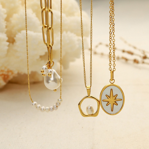 Korean style simple love shell pearl necklace that does not fade, female niche high-end sense 18k gold plated clavicle chain necklace