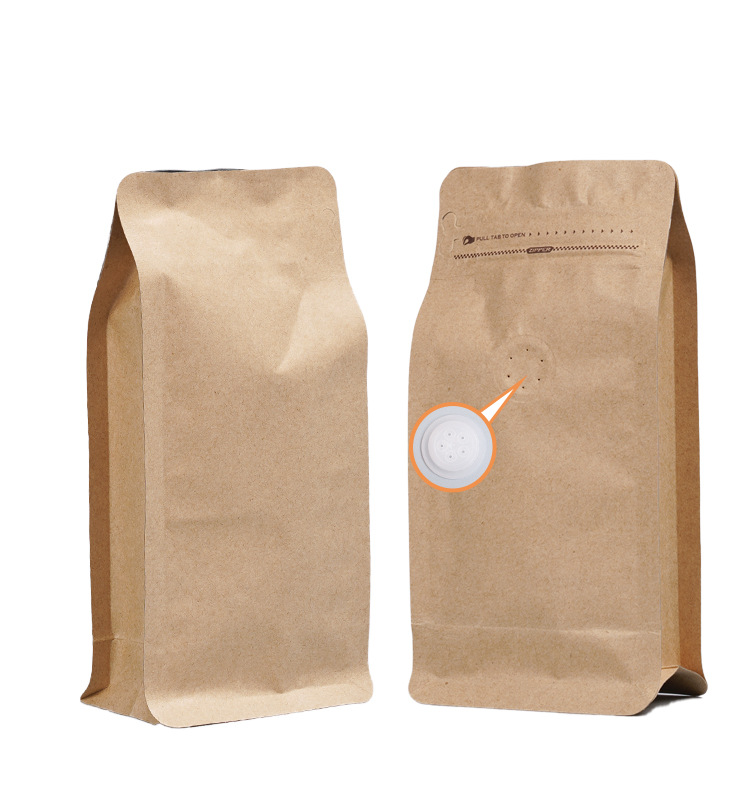 Bolsas de embalaje para alimentos transfronterizos con válvula y cremallera, bolsas verticales para bolsas autosellables de un peso y medio, bolsas de embalaje para granos de café con sellado de ocho lados.
