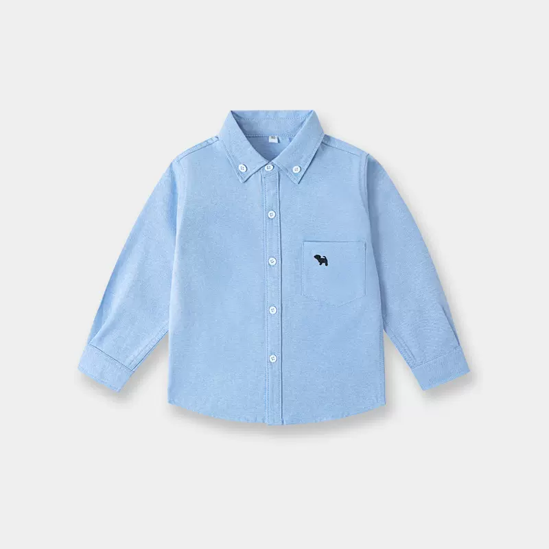 新款百搭男童长袖衬衫春秋款纯色女童衬衣舒适柔软内塔上运动风