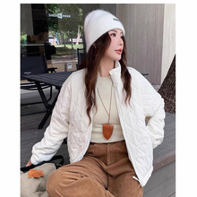 羊毛夹棉短外套 2025冬季新款 复古休闲棒球服女保暖菱格棉衣